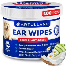 Dog Ear Wipes 100 Ear Itch Relief Soft Wipes Removes Wax and Dirt Soothing Ear Cleaner Wipes for Dogs and Puppies 100% Plant Based Unscented Dye Free
