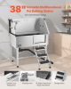 38" Dog Grooming Bath Tub Stainless Steel w/ Stairs Faucet Showerhead